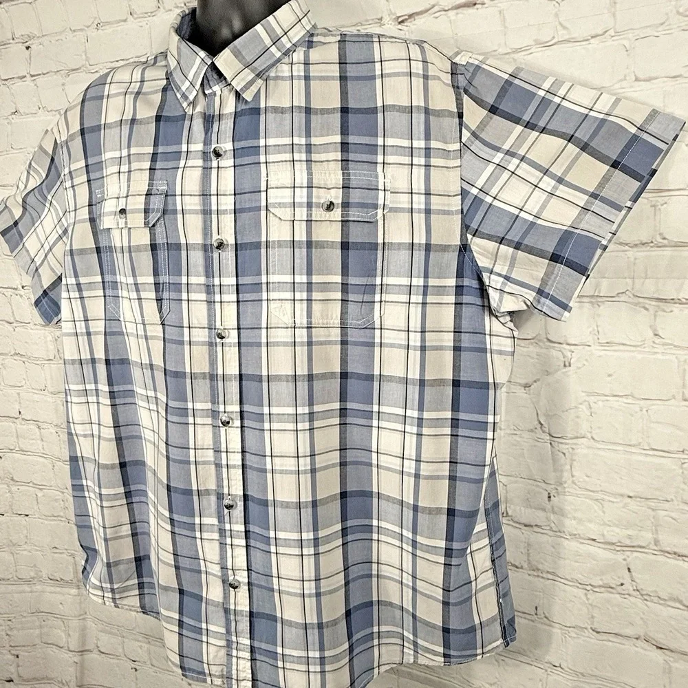 Old Navy Shirt Men's 2XL Blue Plaid Button Up Short Sleeve Regular Fit‎ Shirt